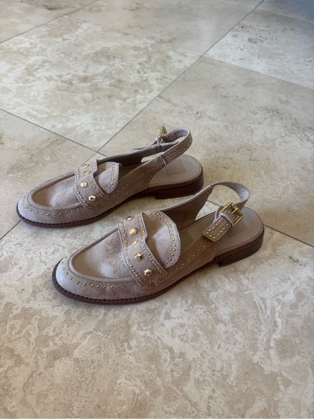 Women’s Dolce Vita Taupe Suede Studded Slingback Loafers